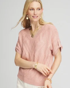 Dolman-Sleeve V-Neck Pullover Sweater