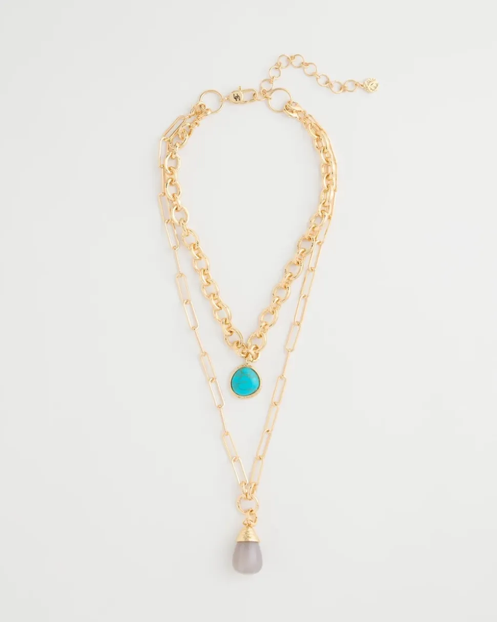 Double-Strand Blue Pendant Necklace