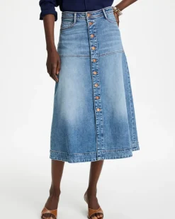 Drapey Denim Button Front Skirt