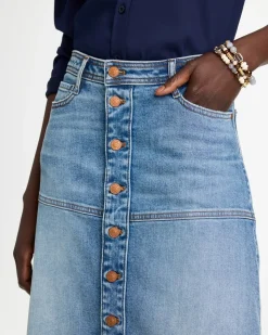 Drapey Denim Button Front Skirt