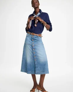 Drapey Denim Button Front Skirt