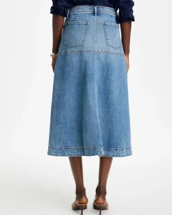 Drapey Denim Button Front Skirt