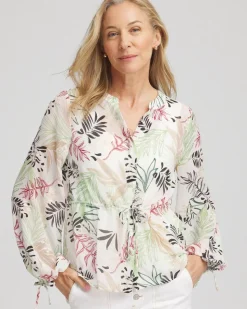 Drawstring Crinkle Chiffon Blouse