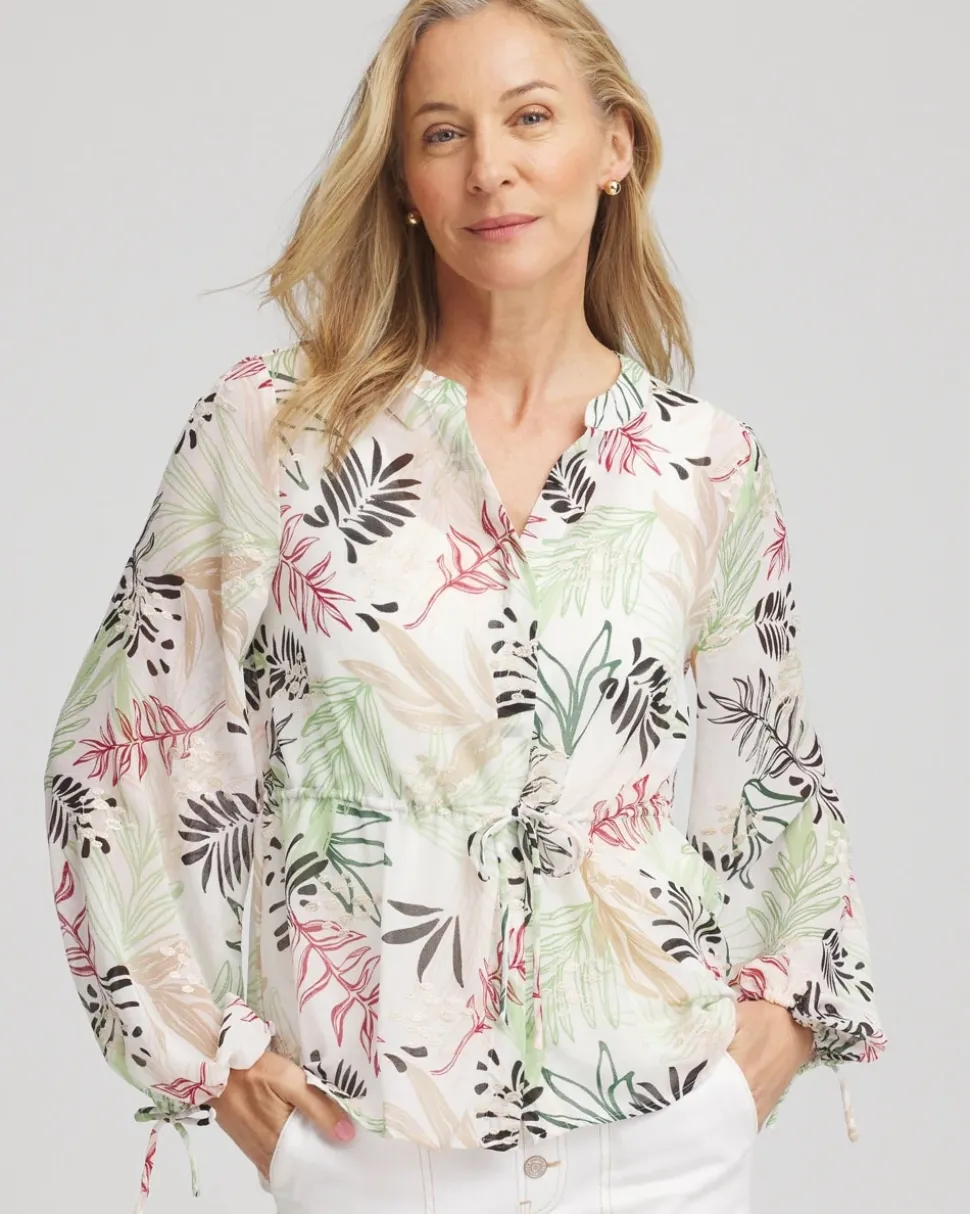 Drawstring Crinkle Chiffon Blouse