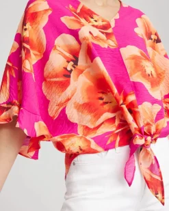 Ecovero™ Tie-Front Frill Sleeve Blouse
