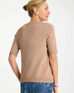 Ella Crewneck Pointelle Pullover Sweater