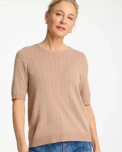Ella Crewneck Pointelle Pullover Sweater