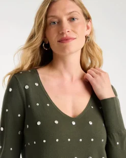Ella Embellished V-Neck Pullover Sweater