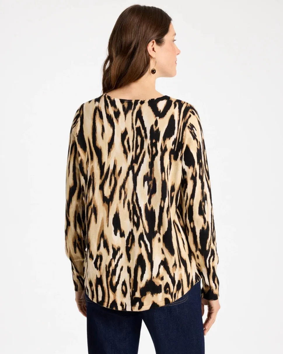 Ella Ikat Print V-Neck Pullover Sweater