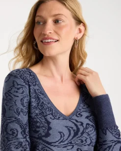 Ella Jacquard V-Neck Pullover Sweater