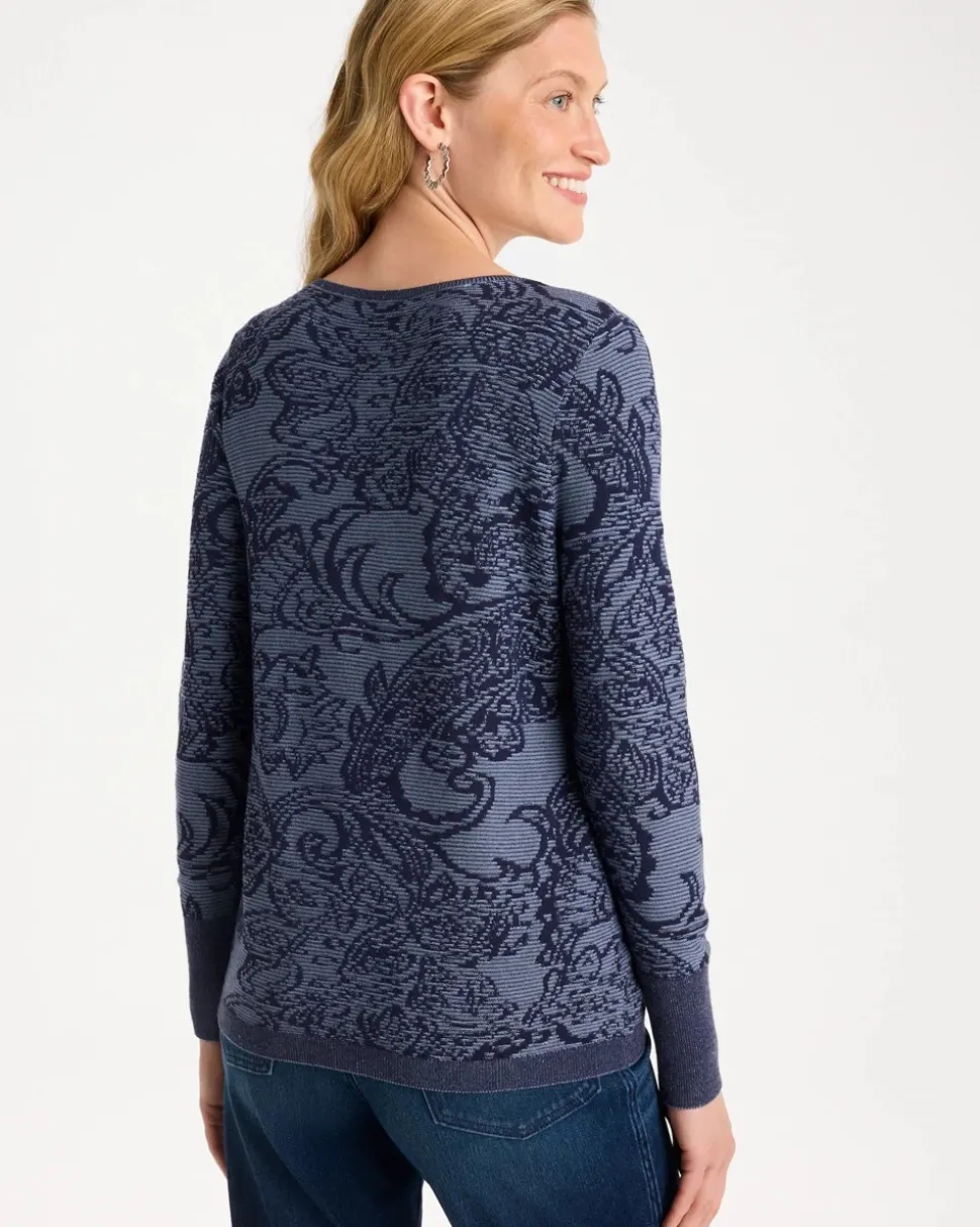 Ella Jacquard V-Neck Pullover Sweater