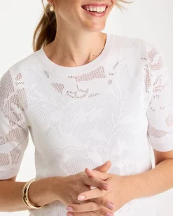 Ella Short-Sleeve Pointelle Sweater
