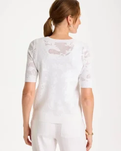 Ella Short-Sleeve Pointelle Sweater