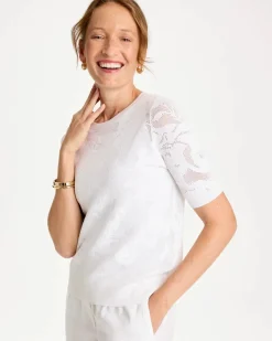 Ella Short-Sleeve Pointelle Sweater