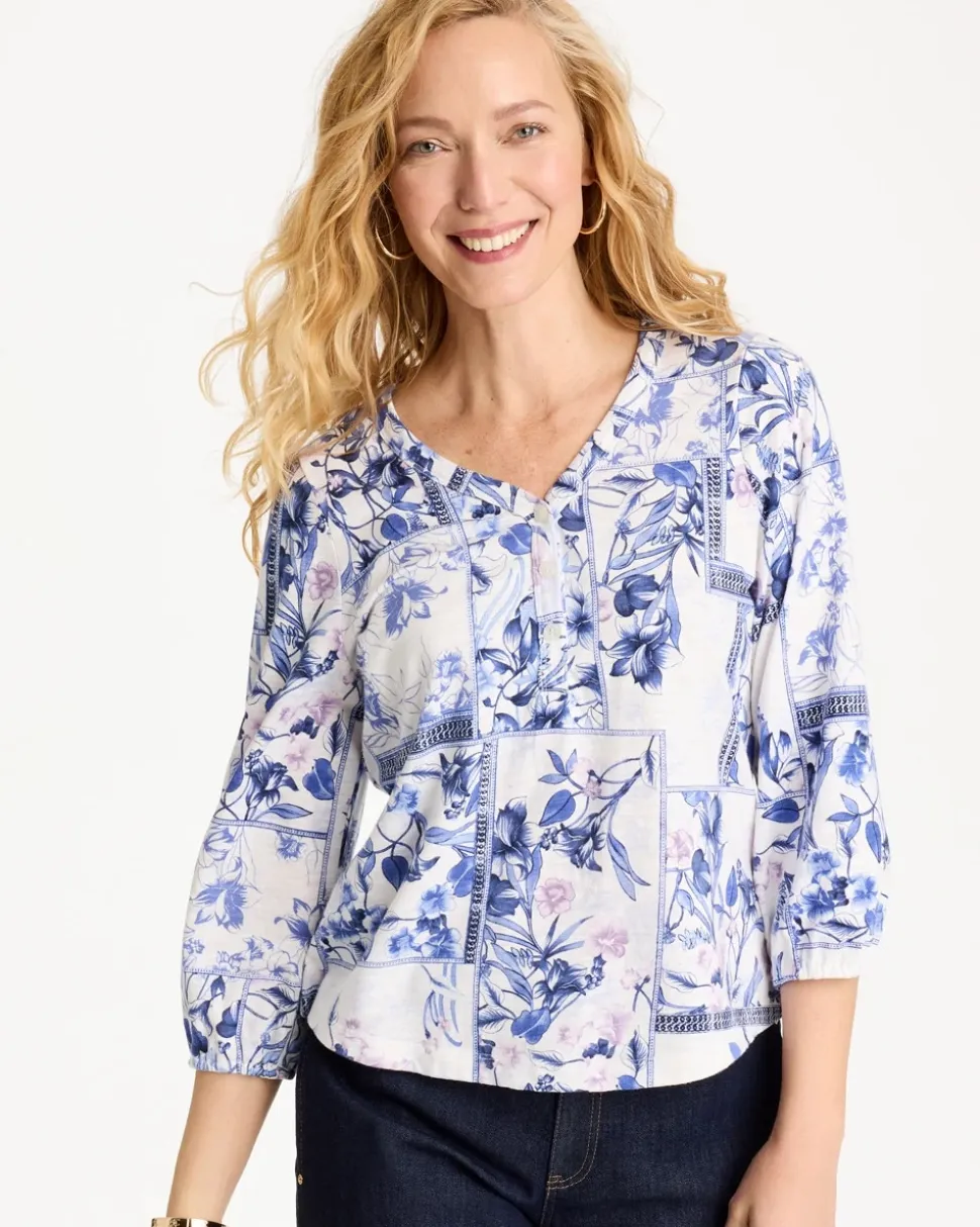 Elle Puff Sleeve Cotton Slub Henley Tee