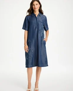 Embellished Denim Knee Length Dress