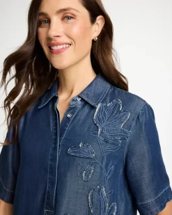 Embellished Denim Knee Length Dress