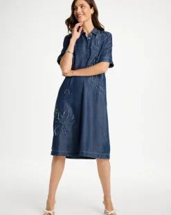 Embellished Denim Knee Length Dress