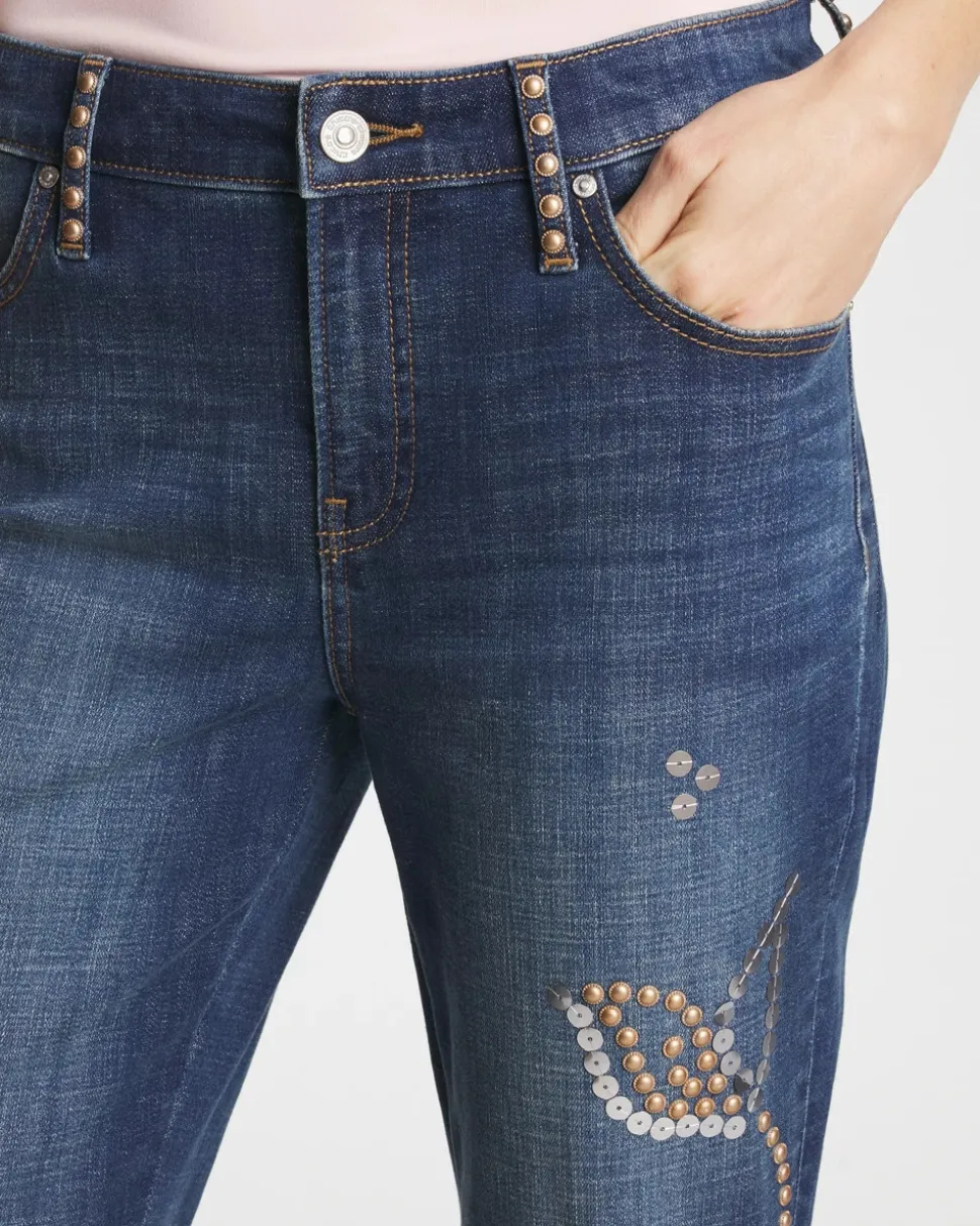Embellished Girlfriend Cropped Flared Jeans