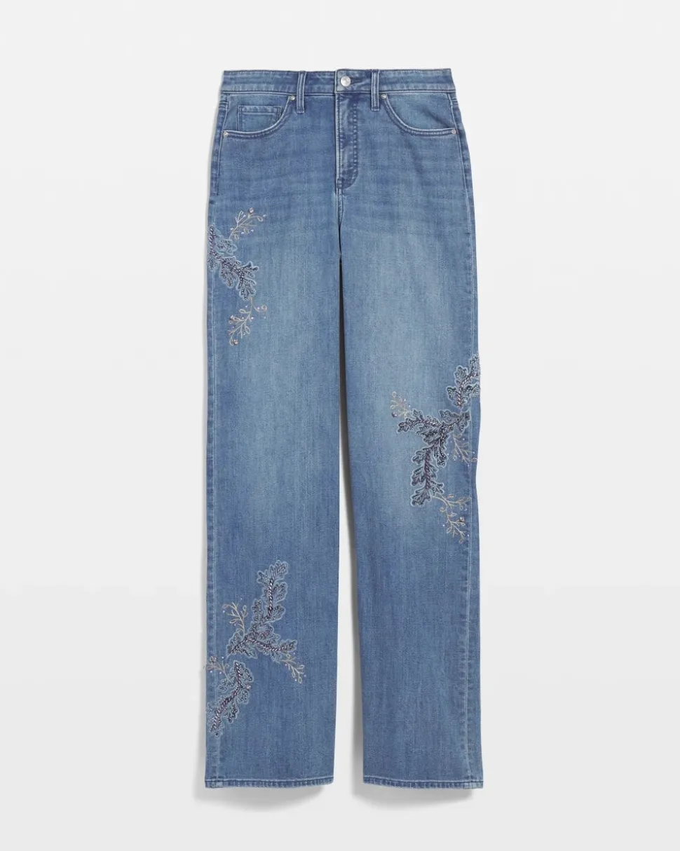 Embellished High Rise Wide Leg Jeans