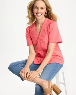 Embroidered Button-Front Tee