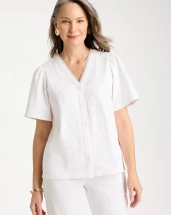 Embroidered Button-Front Tee