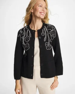 Embroidered Crewneck Cardigan Jacket