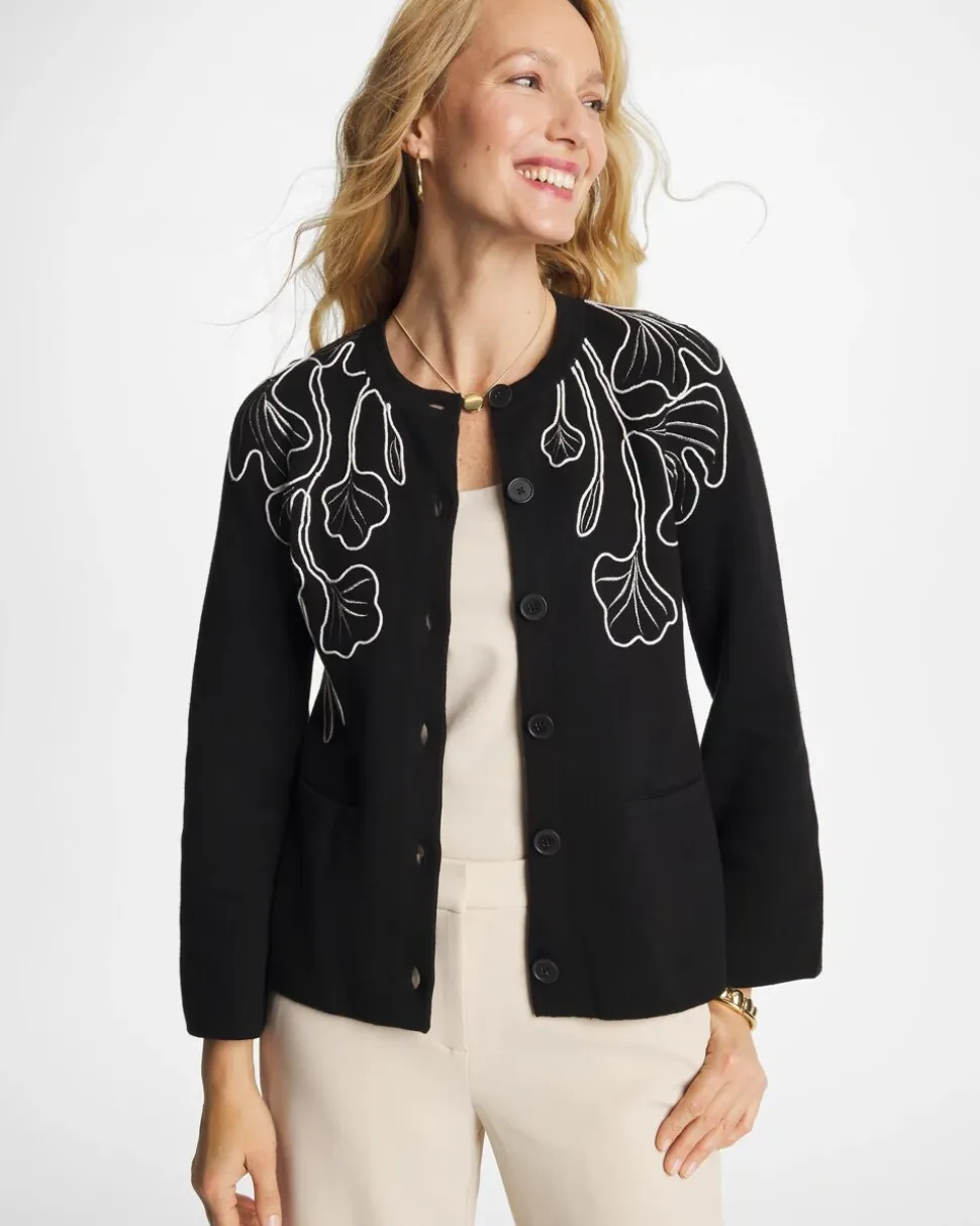 Embroidered Crewneck Cardigan Jacket