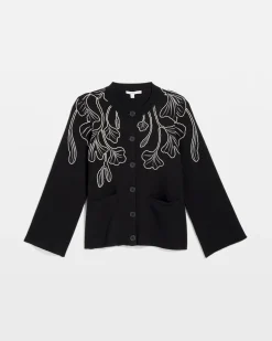 Embroidered Crewneck Cardigan Jacket