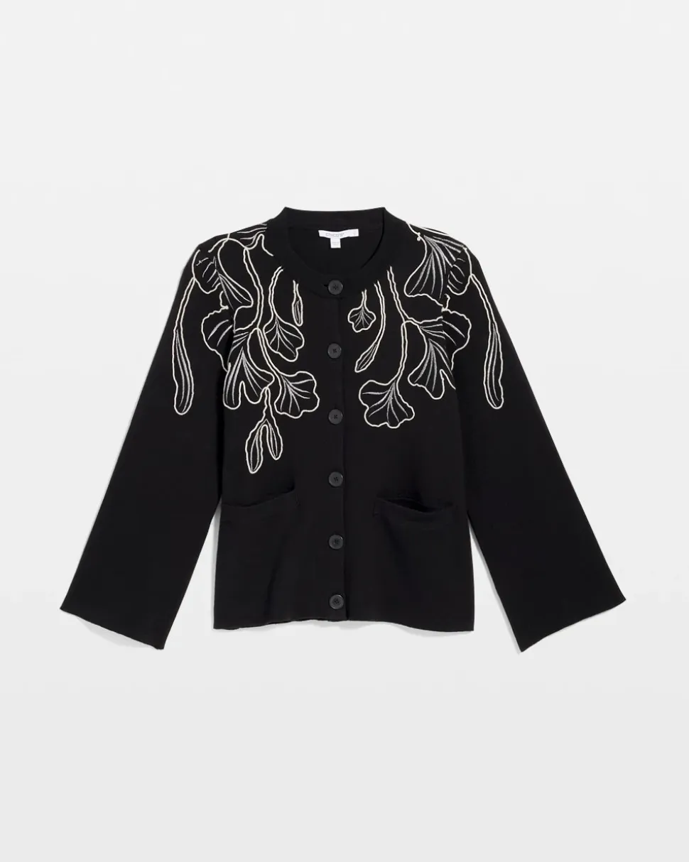 Embroidered Crewneck Cardigan Jacket