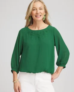 Embroidered Crinkle Chiffon Blouse