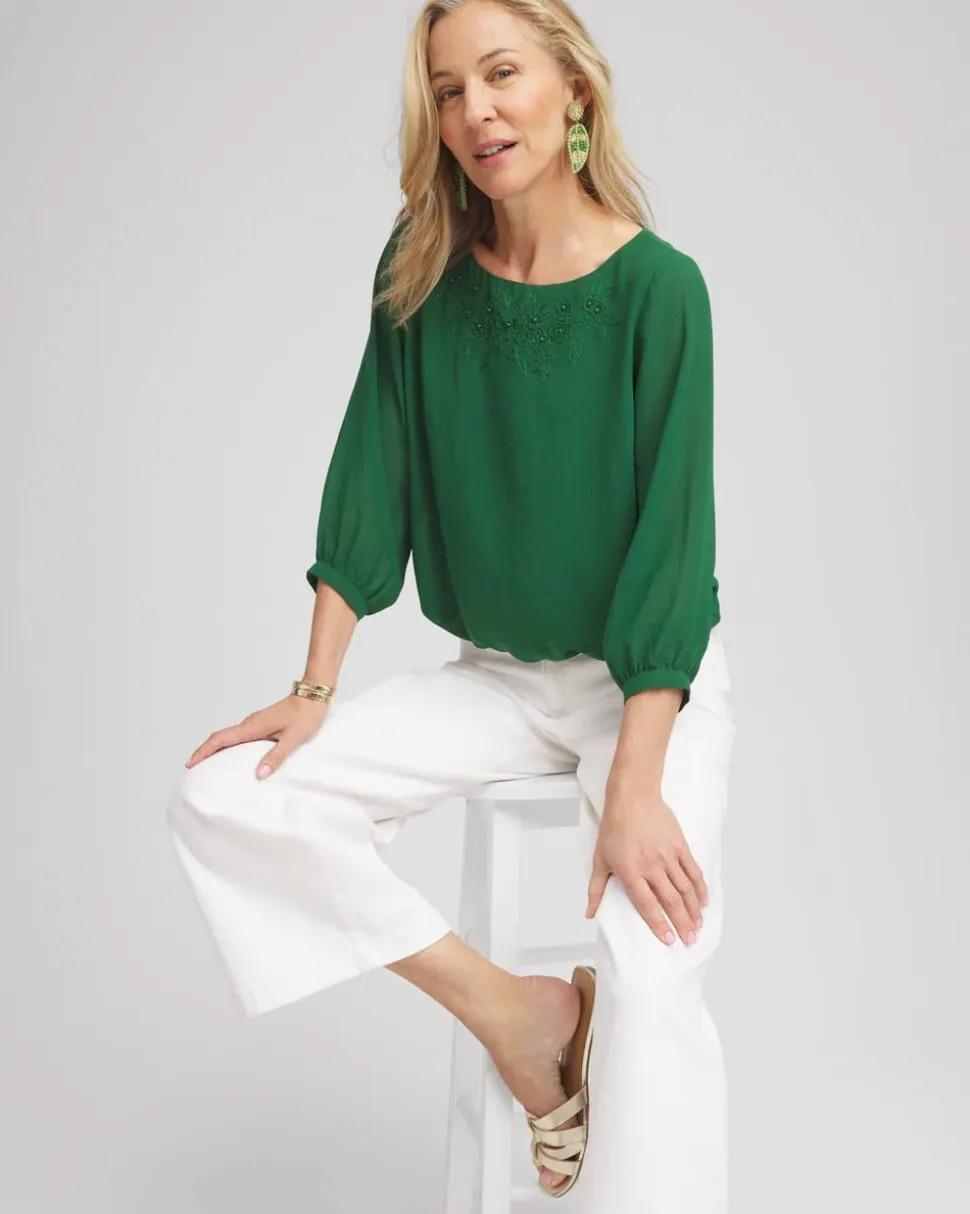 Embroidered Crinkle Chiffon Blouse