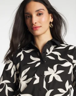 Embroidered Cropped Collared Shirt