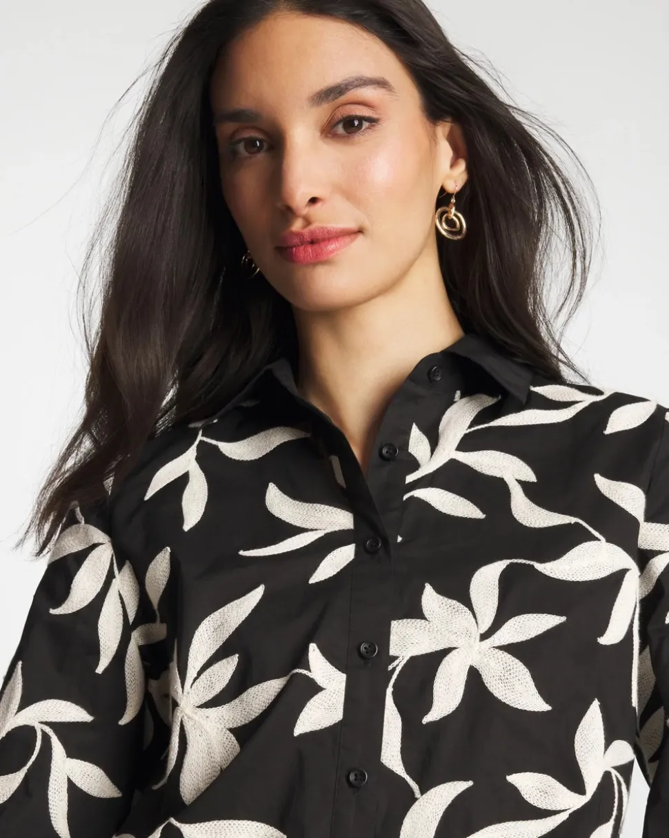 Embroidered Cropped Collared Shirt