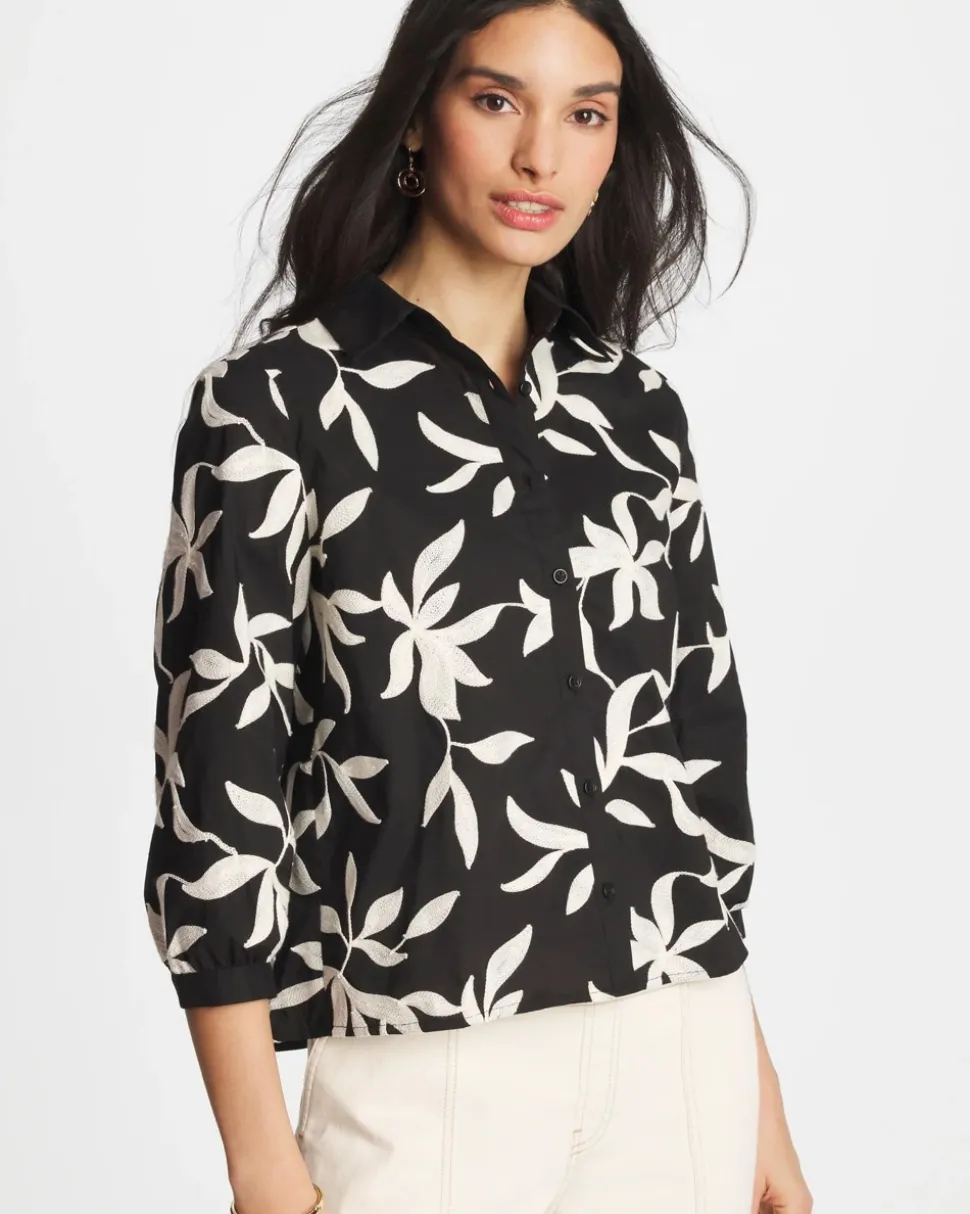 Embroidered Cropped Collared Shirt