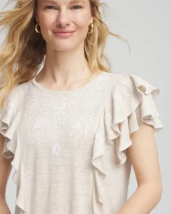 Embroidered Flutter-Sleeve Tee