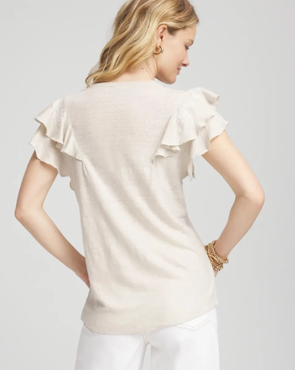 Embroidered Flutter-Sleeve Tee