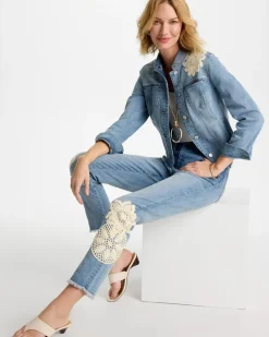Embroidered Frayed Denim Trucker Jacket