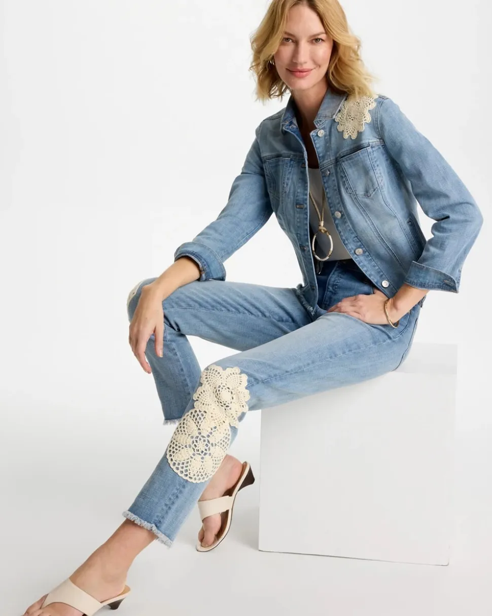 Embroidered Frayed Denim Trucker Jacket