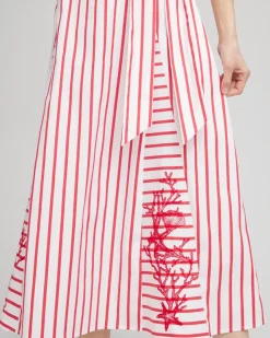 Embroidered Godet Striped Maxi Dress
