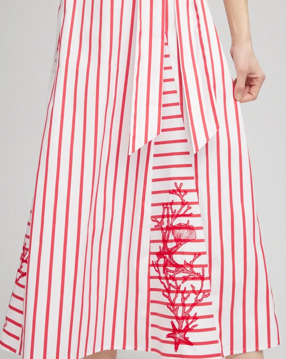 Embroidered Godet Striped Maxi Dress