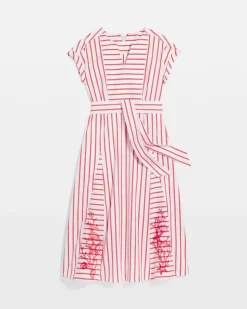 Embroidered Godet Striped Maxi Dress