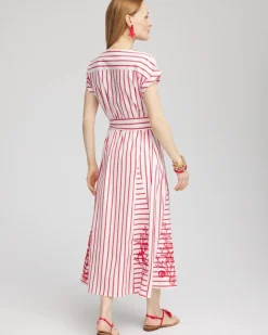 Embroidered Godet Striped Maxi Dress