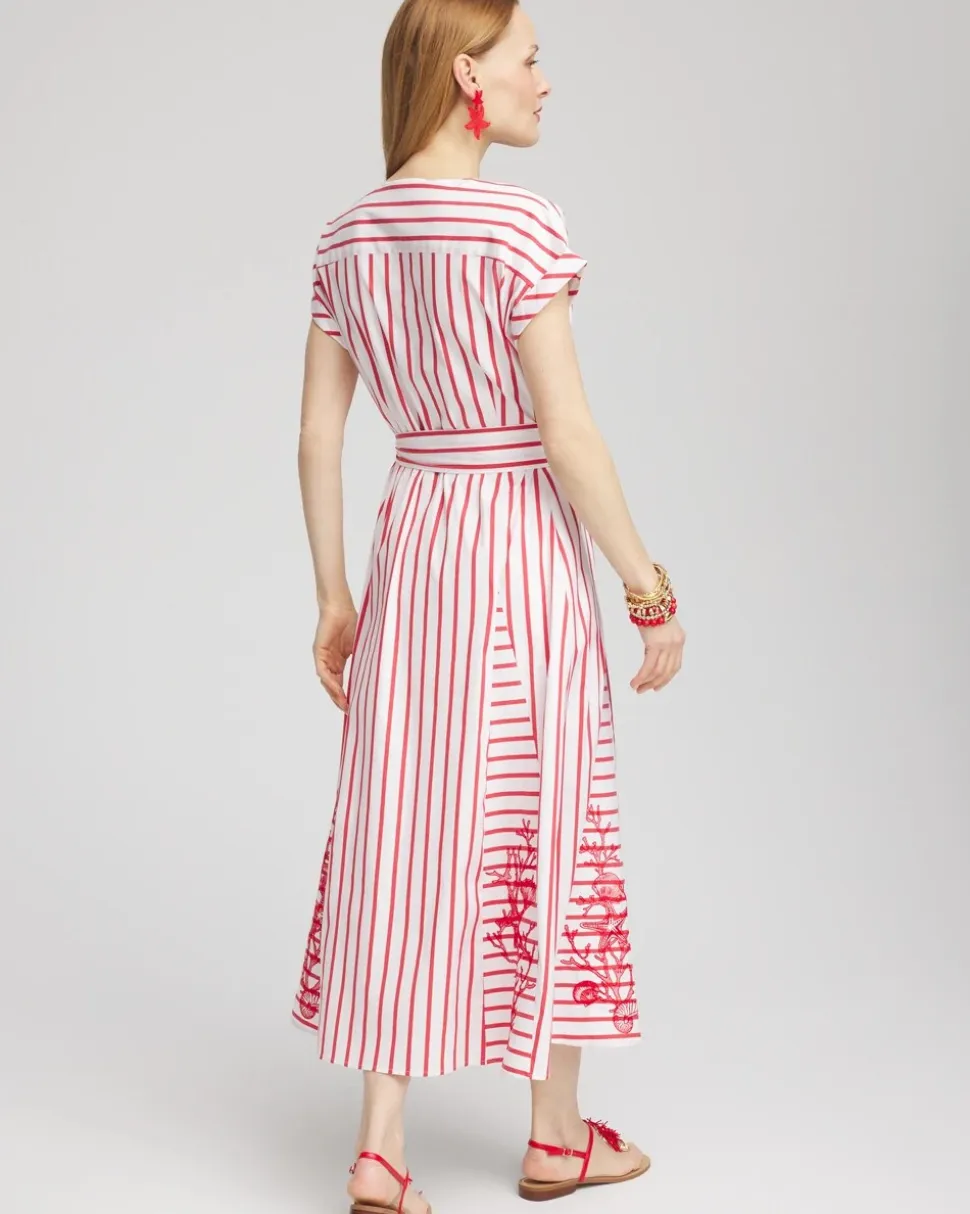 Embroidered Godet Striped Maxi Dress