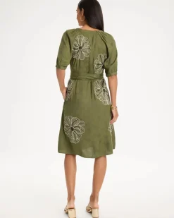 Embroidered Jacquard Belted Dress
