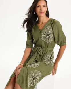 Embroidered Jacquard Belted Dress