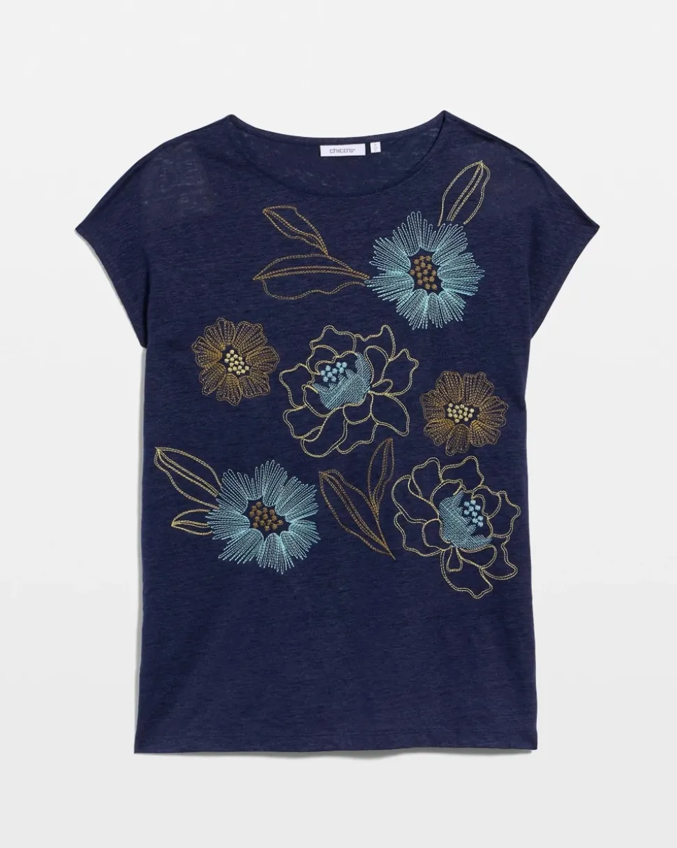 Embroidered Linen Dolman Tee