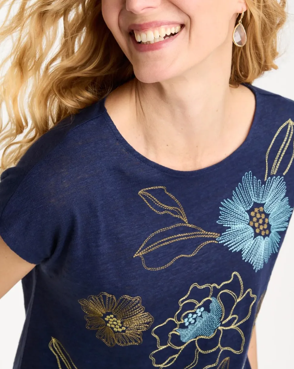 Embroidered Linen Dolman Tee