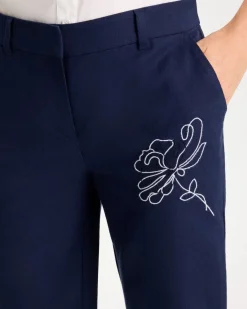 Embroidered Linen Fly Front Pants