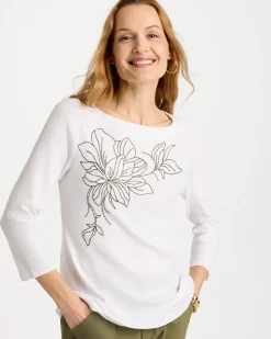 Embroidered Pima 3/4 Sleeve Tee